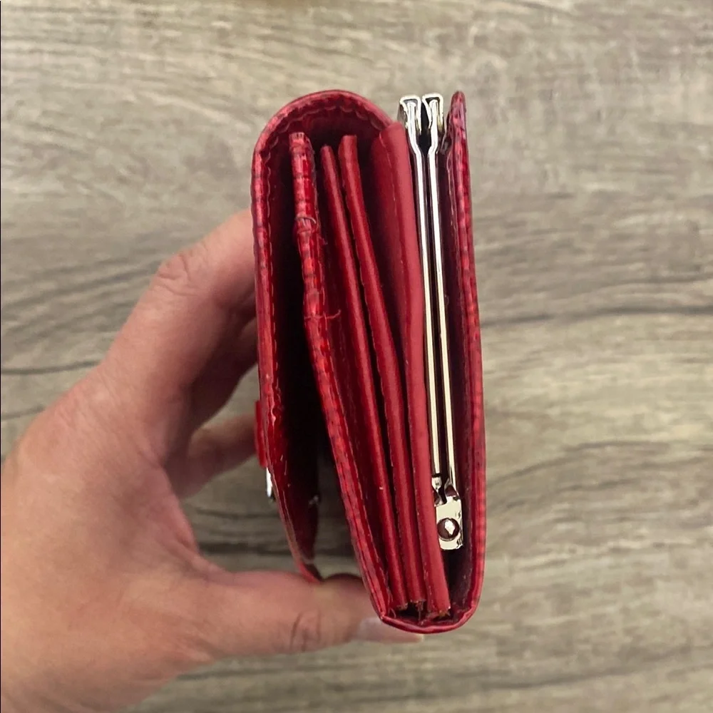Elegant Red Crocodile Wallet with Silver Clasp